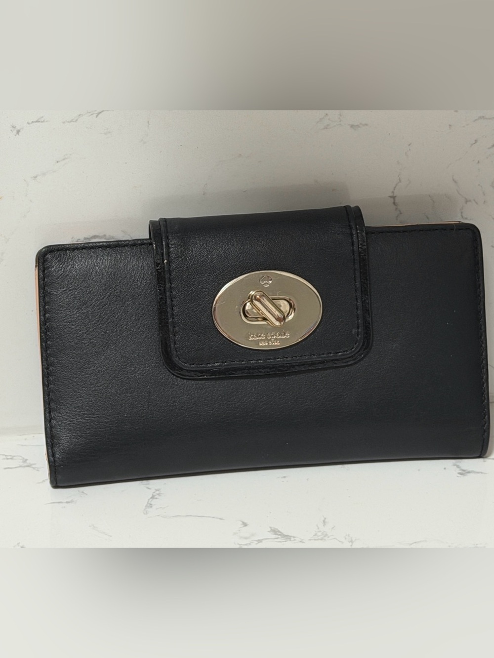 Kate Spade Black Leather Turn-Lock Wallet
